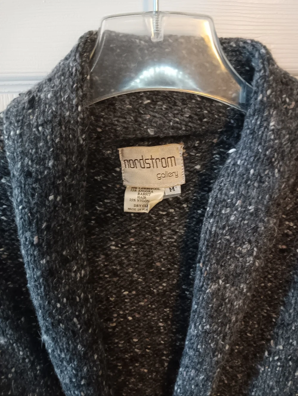 Vintage Nordstrom Gallery Wool Blend Speckled Shawl Collar Cardigan Sweater - Picture 2 of 6